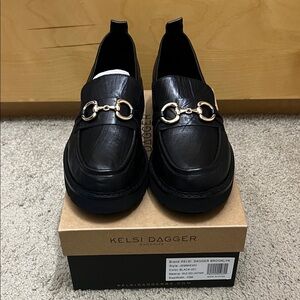 Kelsi Dagger Black Loafers with Gold Details